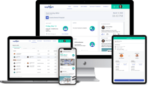Webinar presentation graphic for How a Digital Workplace Can Solve Burnout in Healthcare, featuring WorkJam Solutions Engineer and 30-year industry veteran Holly Harron.