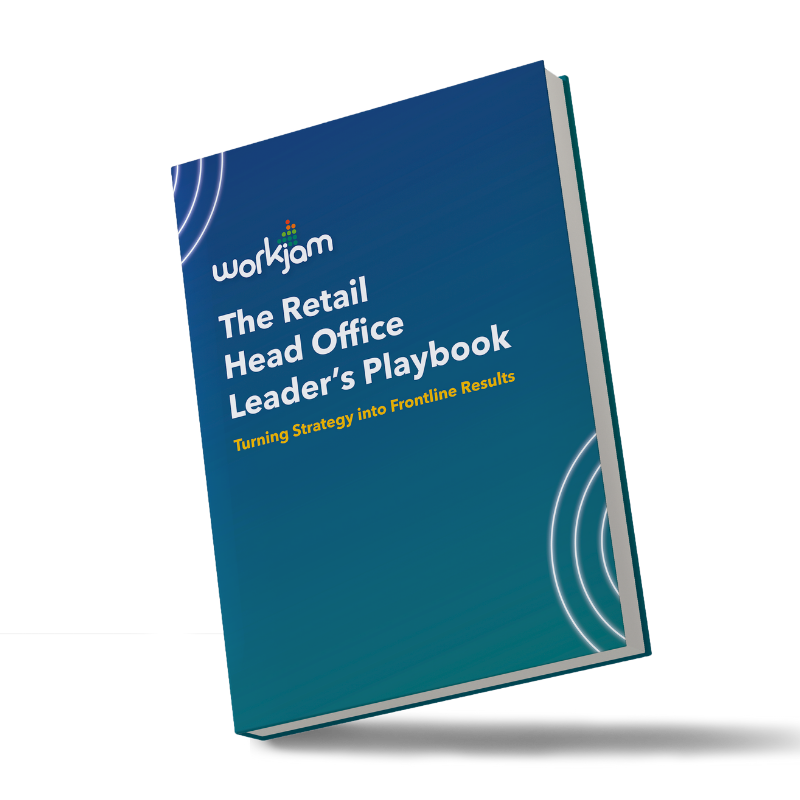 Representación gráfica de un libro electrónico titulado The Retail Head Office Leader's Playbook: Convertir la estrategia en resultados de primera línea.
