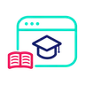 Icon of a graduation cap in a browser window next to an open book