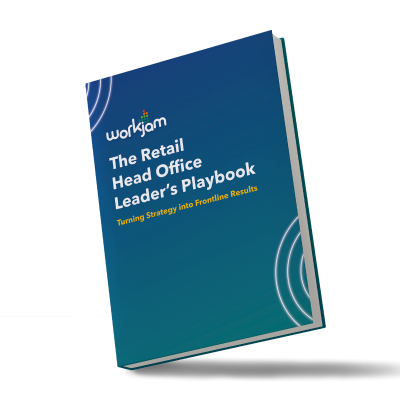Representación gráfica de un libro electrónico titulado The Retail Head Office Leader's Playbook: Convertir la estrategia en resultados de primera línea.